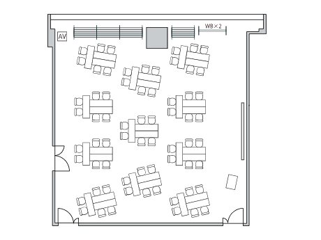 島形式（6名×11島66席）の図