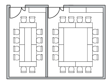 口の字形式（分割RoomD-1 12席　RoomD-2 16席）の図