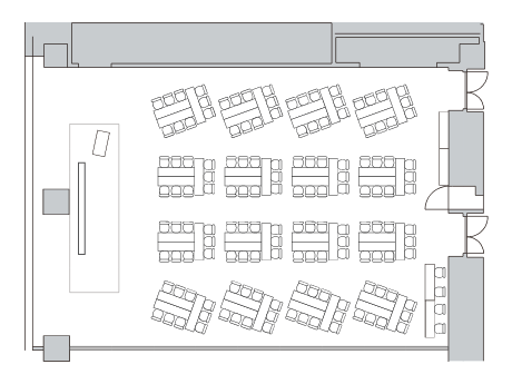 島形式（6名×16島144席）の図