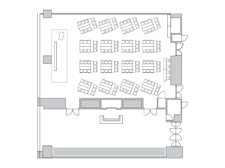 島形式（9名×16島144席）の図